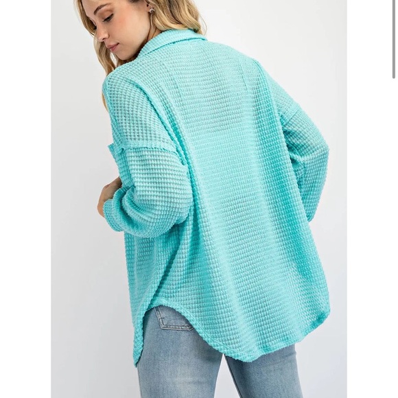 Hudson Gray Waffle Knit Button Down Shacket Shirt - Picture 3 of 6